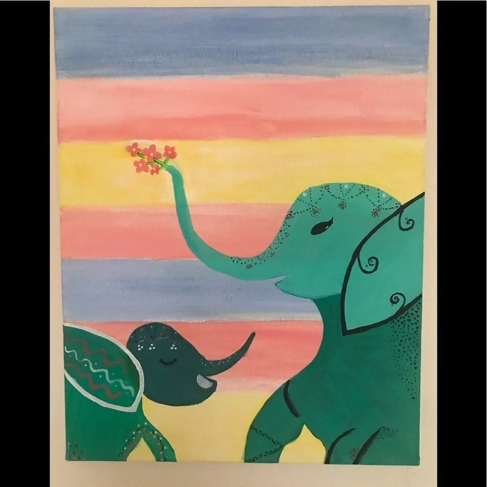 Hand painted canvas of elephants 🐘